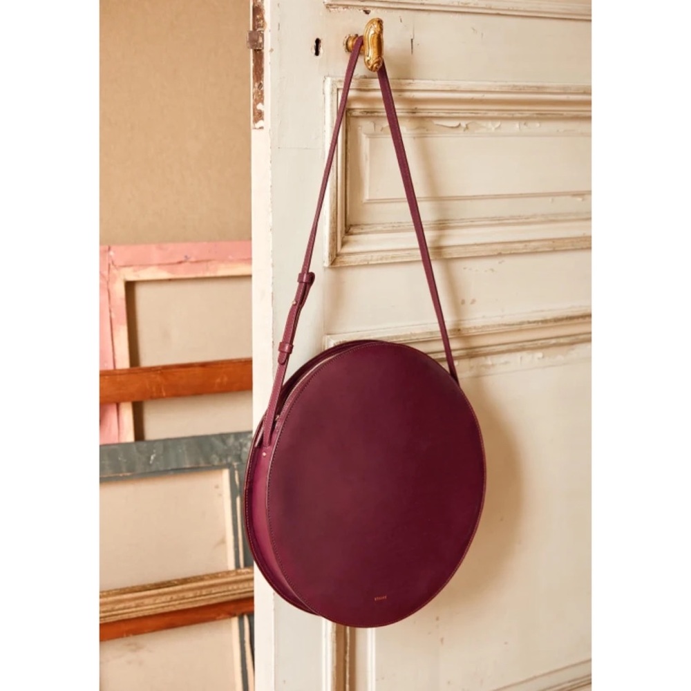 Sézane • Large Nicole Round Burgundy Leather Crossbody Bag Purse NWT